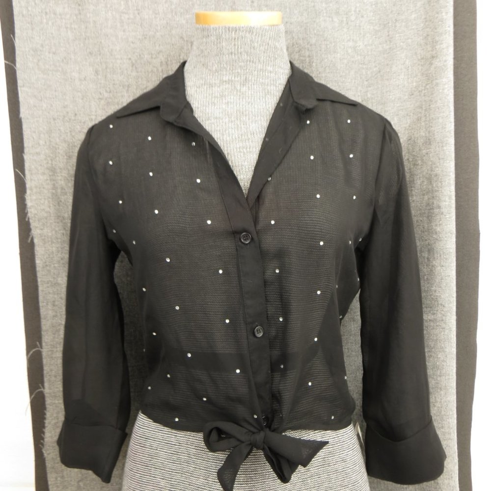 Y2K Cropped Sheer Blouse with Rhinestones